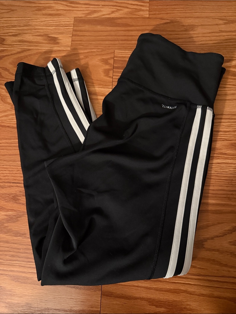 Adidas capri Black Climalite Leggings with White Side Stripes